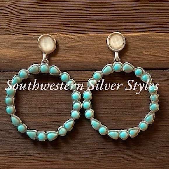 Lucky Brand Jewelry - NEW Lucky Brand Turquoise Blue Silver Color Rhinestone Hoop Dangle Post Earrings